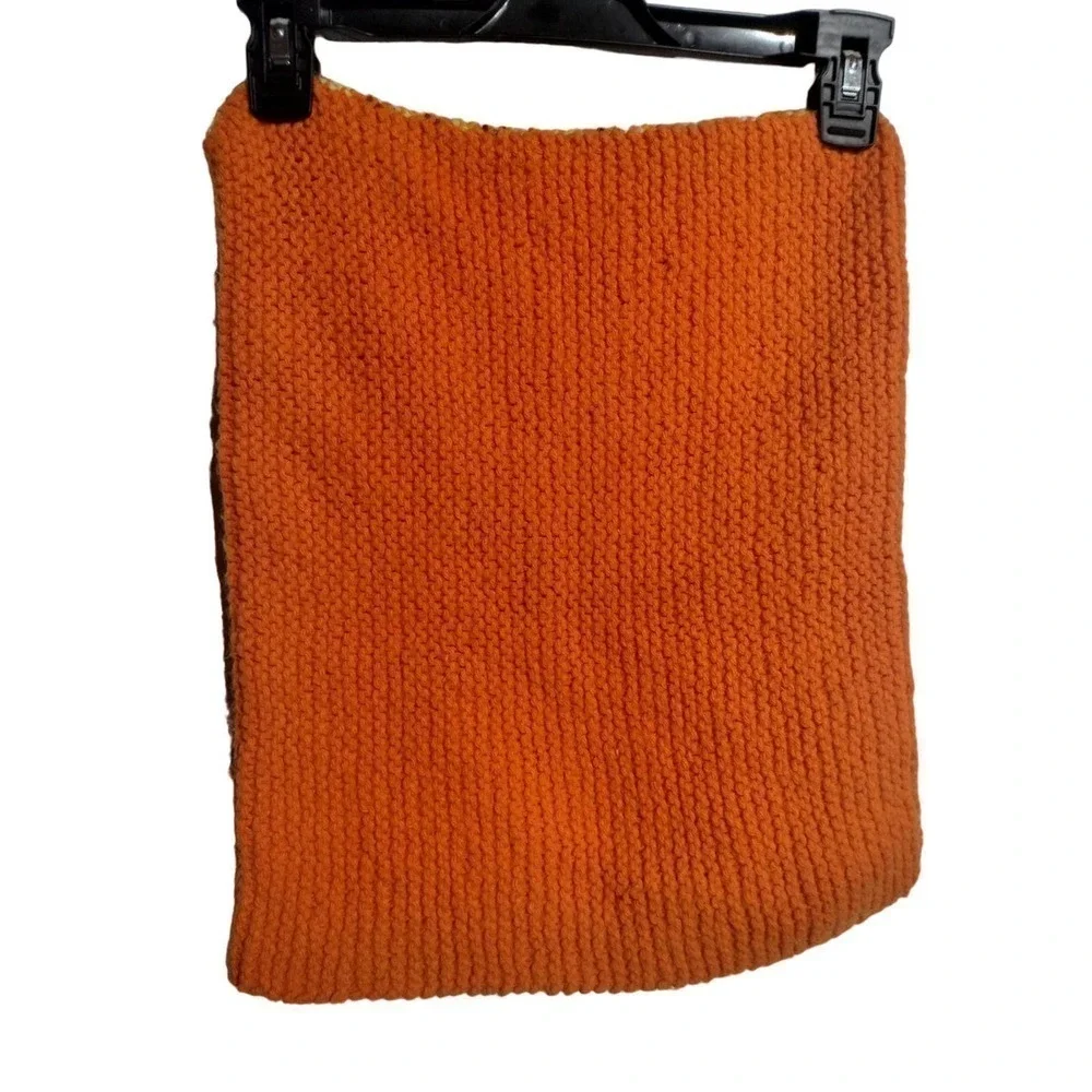 Homemade VINTAGE knitted pillow sham yellow, brown, orange